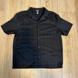 H&M Mens‎ Black Textured Short Sleeve Button Down Shirt Regular Fit Size L